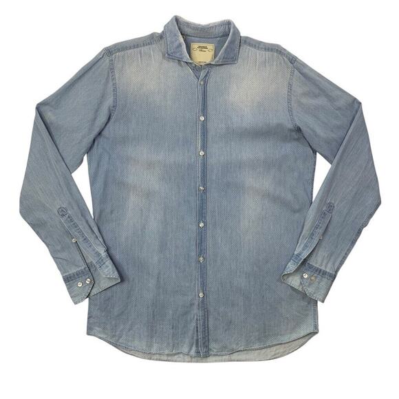 Maurizio Baldassari Brera Shirt Mens M Medium Blue Chambray Cotton Long Sleeve - Picture 1 of 11